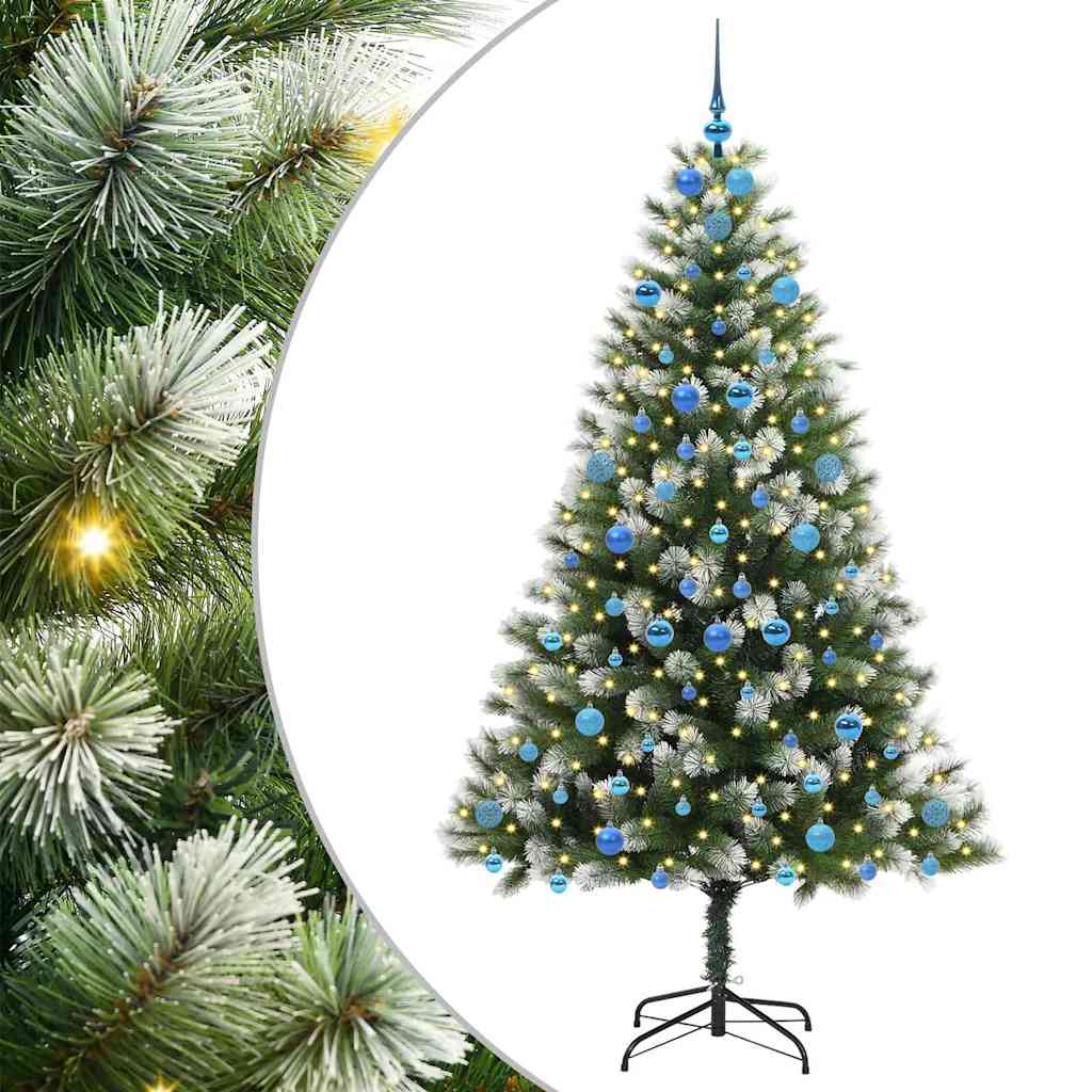 Kunstigt Hængslet Juletræ med Flocked Sne Grøn og hvid 210 cm