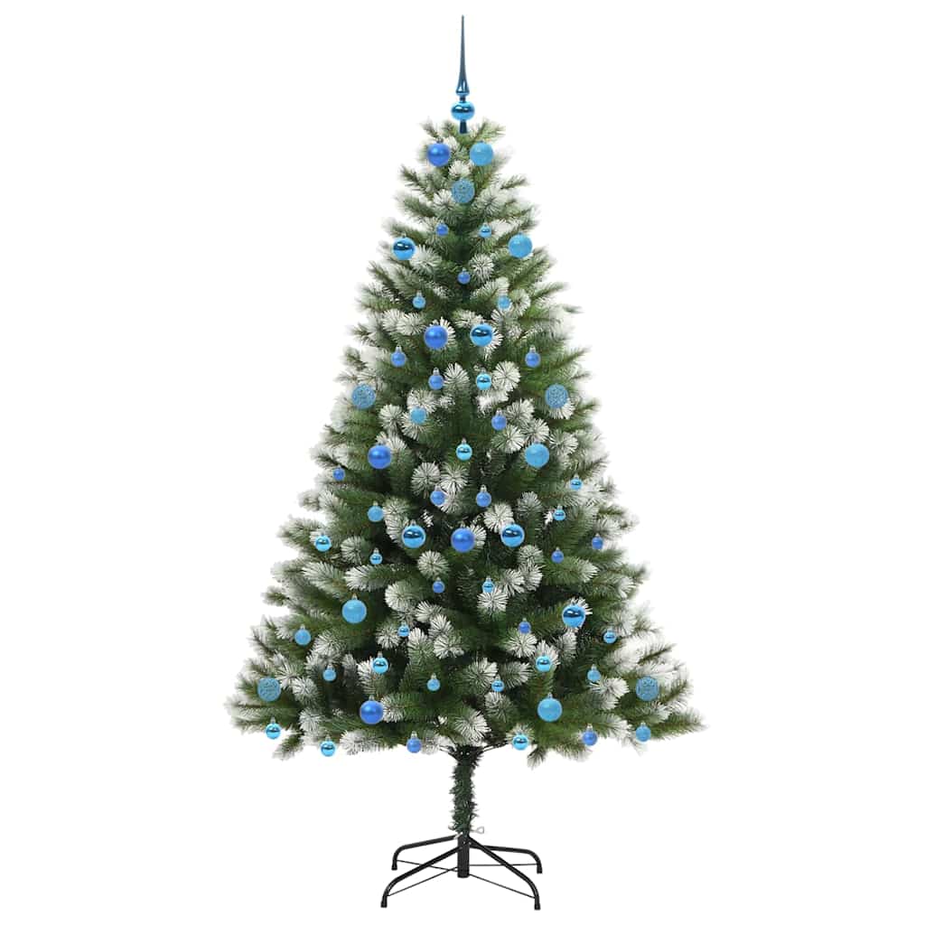 Kunstigt Hængslet Juletræ med Flocked Sne Grøn og hvid 210 cm