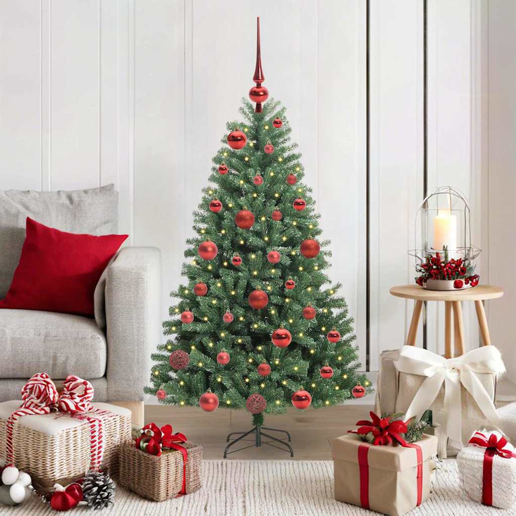 Kunstigt Hinged Juletræ med 150 LED'er Grøn 120 cm PVC og metal