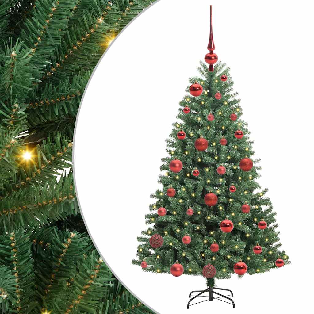 Kunstigt Hinged Juletræ med 150 LED'er Grøn 120 cm PVC og metal