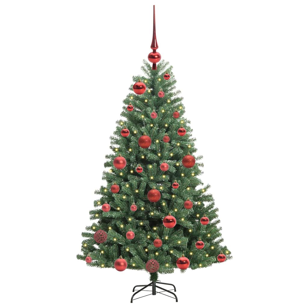 Kunstigt Hinged Juletræ med 150 LED'er Grøn 120 cm PVC og metal