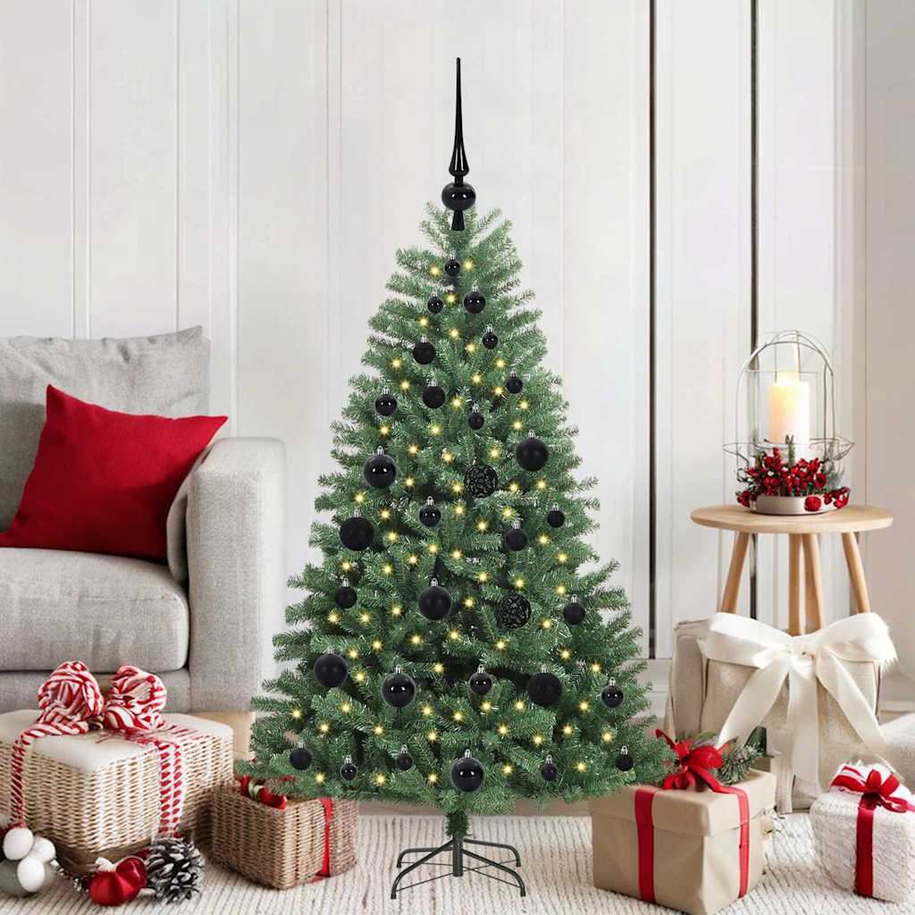 Kunstigt Hinged Juletræ med 150 LED'er Grøn 120 cm PVC og metal