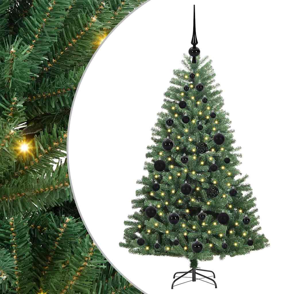 Kunstigt Hinged Juletræ med 150 LED'er Grøn 120 cm PVC og metal