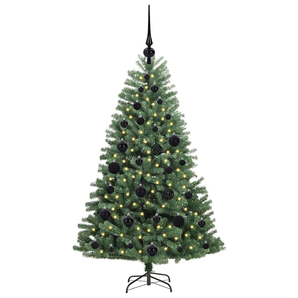 Kunstigt Hinged Juletræ med 150 LED'er Grøn 120 cm PVC og metal