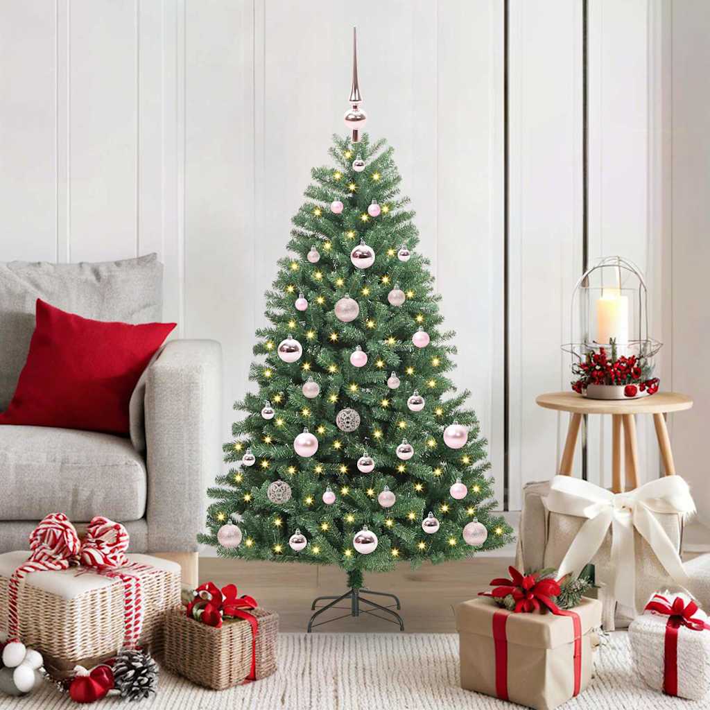 Kunstigt Hinged Juletræ med 150 LED'er Grøn 120 cm PVC og metal
