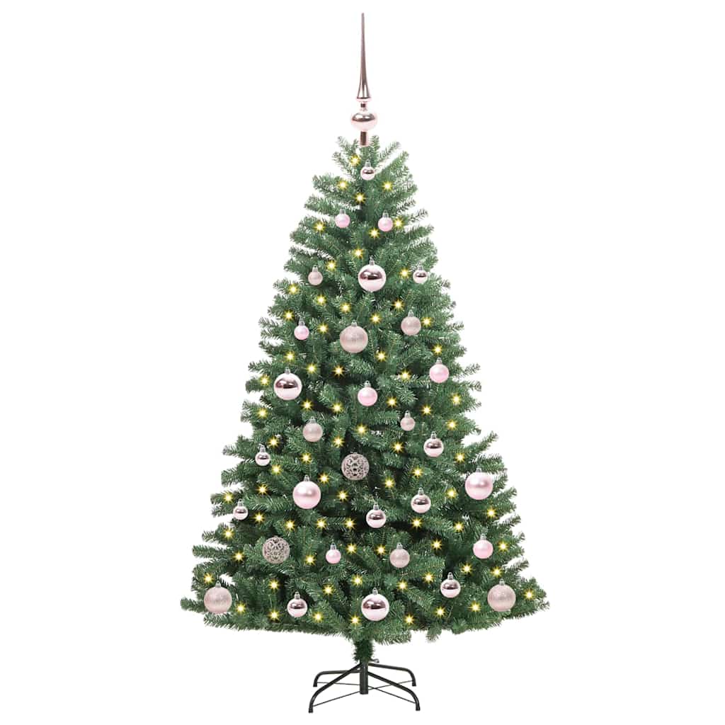 Kunstigt Hinged Juletræ med 150 LED'er Grøn 120 cm PVC og metal