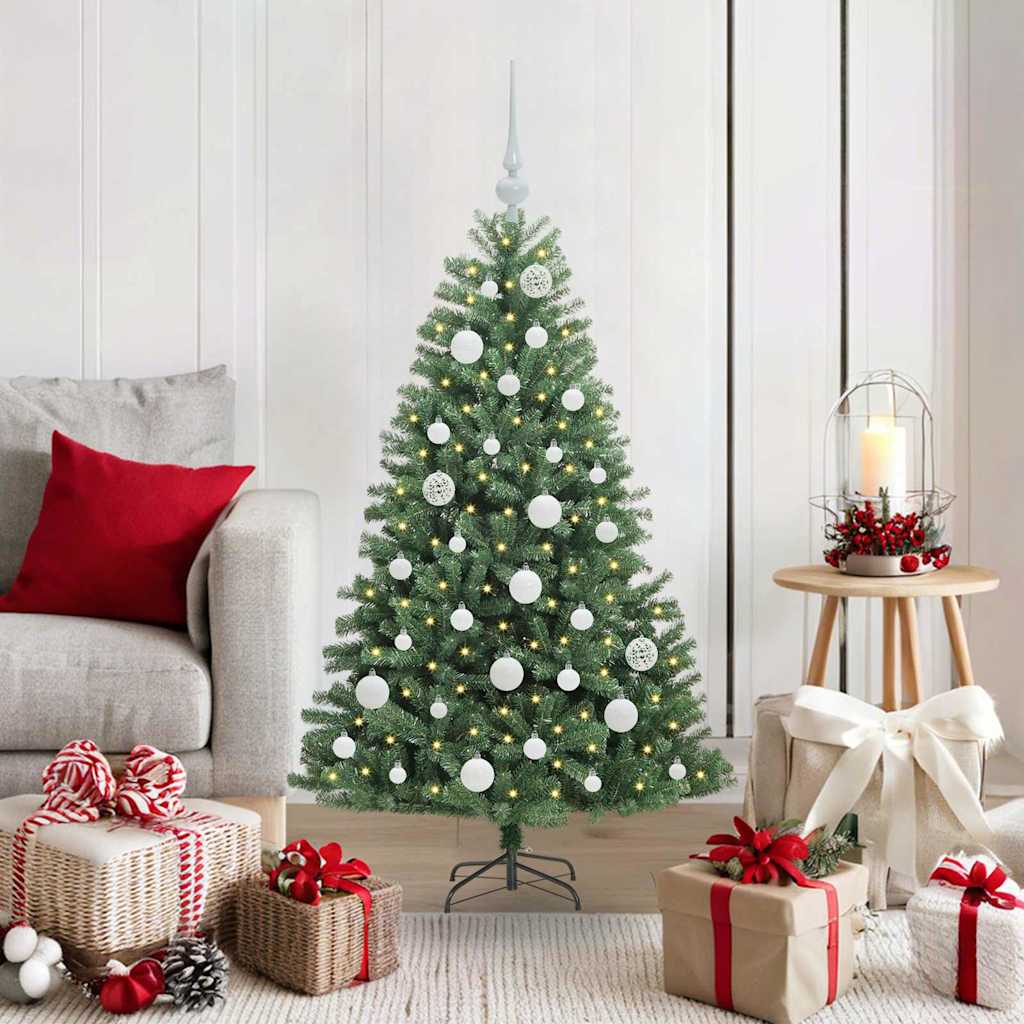 Kunstigt Hinged Juletræ med 150 LED'er Grøn 120 cm PVC og metal