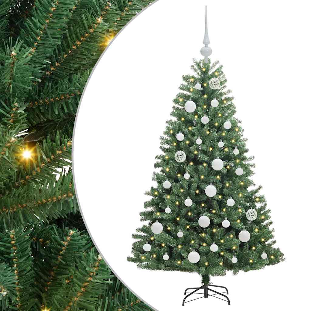 Kunstigt Hinged Juletræ med 150 LED'er Grøn 120 cm PVC og metal