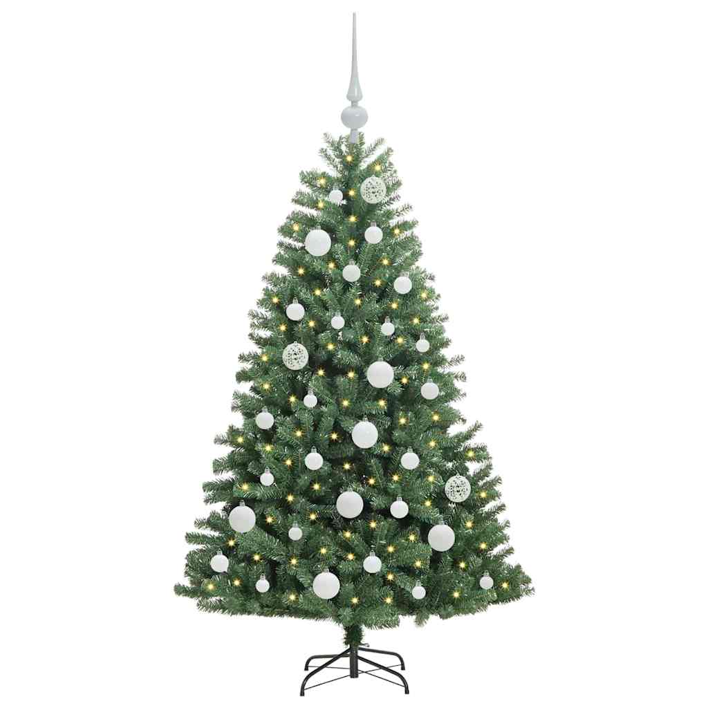 Kunstigt Hinged Juletræ med 150 LED'er Grøn 120 cm PVC og metal