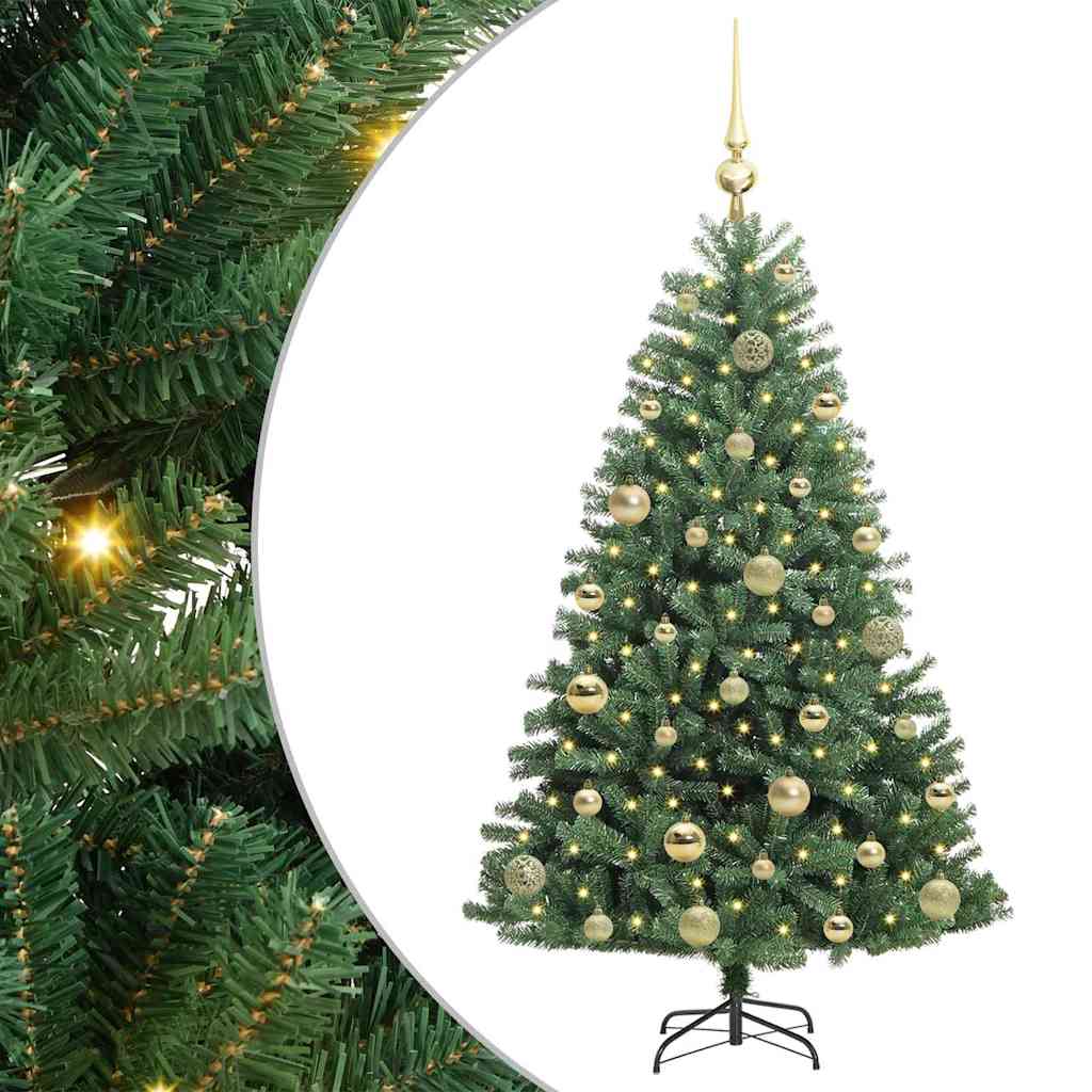 Kunstigt Hinged Juletræ med 150 LED'er Grøn 120 cm PVC og metal