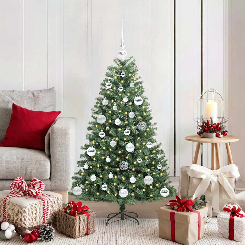 Kunstigt Hinged Juletræ med 150 LED'er Grøn 120 cm PVC og metal