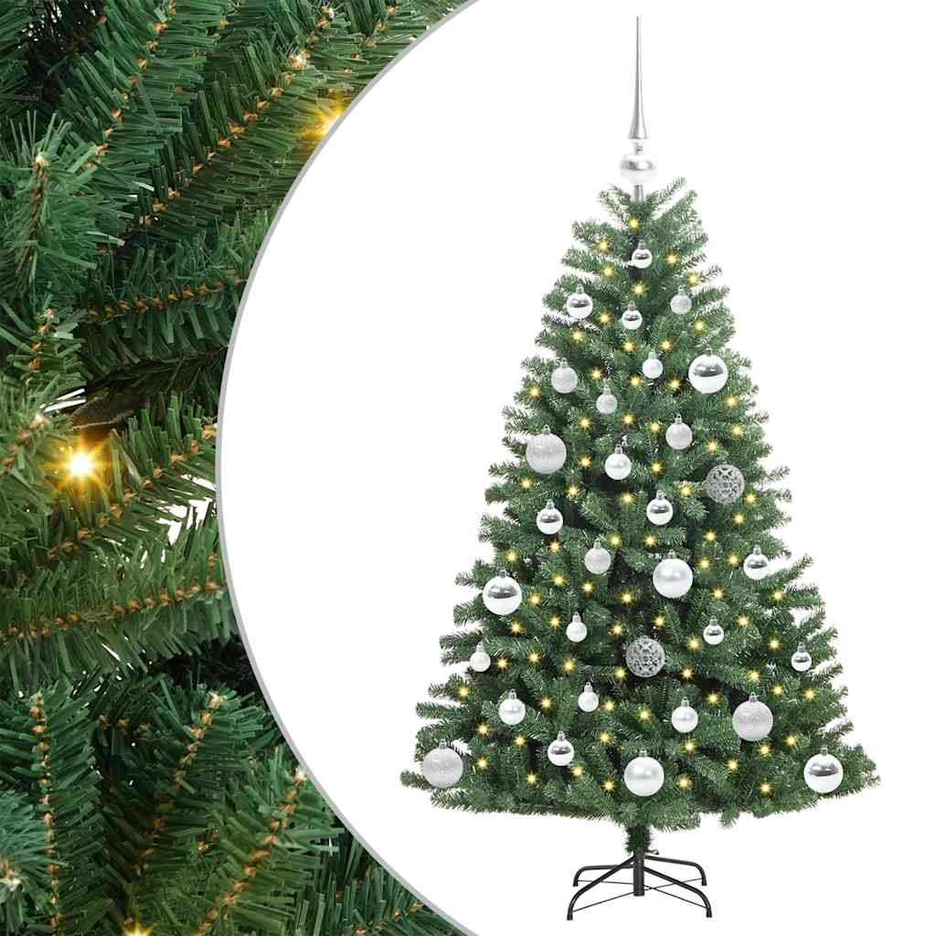 Kunstigt Hinged Juletræ med 150 LED'er Grøn 120 cm PVC og metal