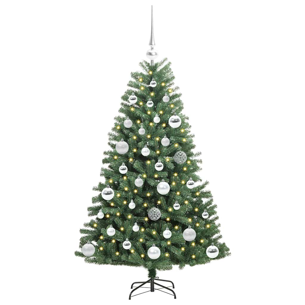 Kunstigt Hinged Juletræ med 150 LED'er Grøn 120 cm PVC og metal