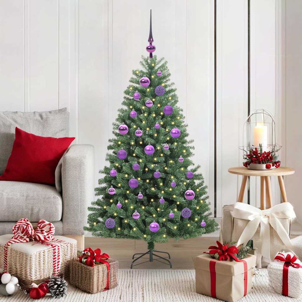 Kunstigt Hinged Juletræ med 150 LED'er Grøn 120 cm PVC og metal