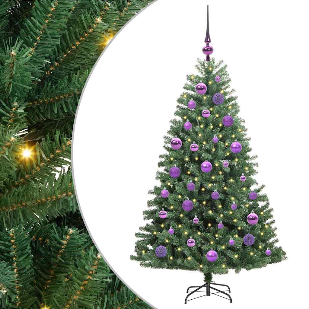Kunstigt Hinged Juletræ med 150 LED'er Grøn 120 cm PVC og metal
