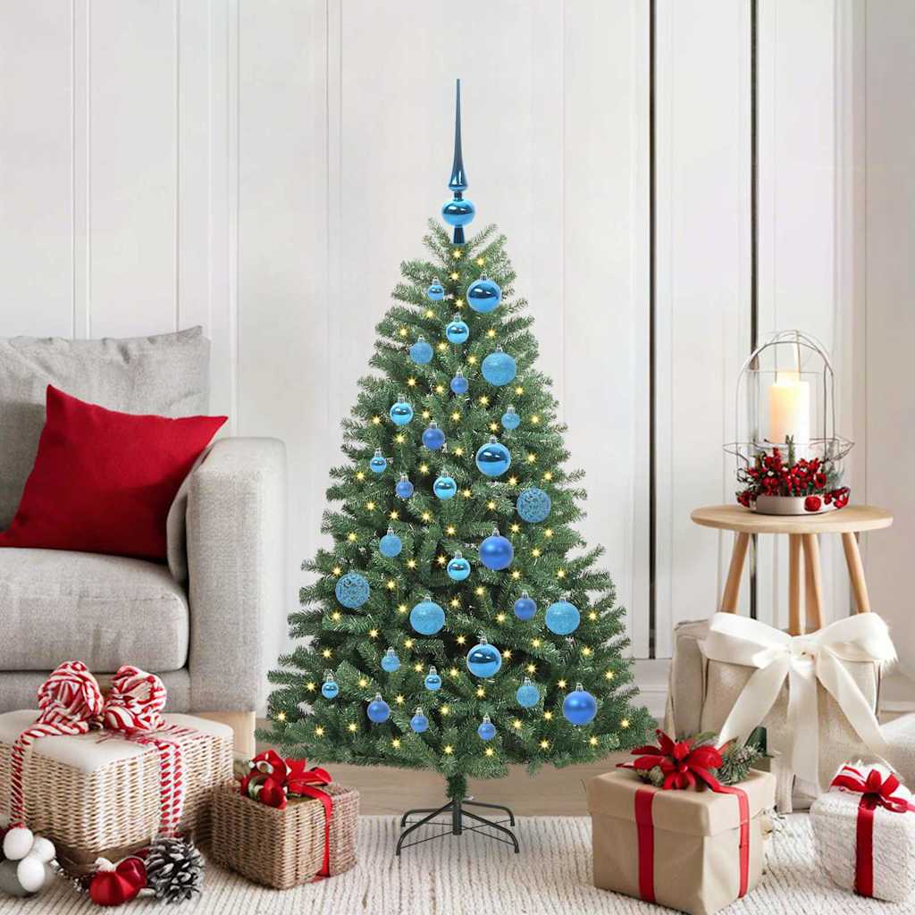 Kunstigt Hinged Juletræ med 150 LED'er Grøn 120 cm PVC og metal