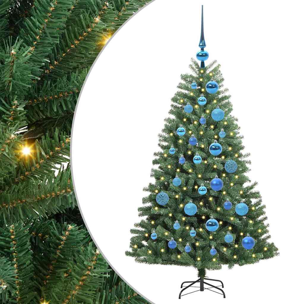 Kunstigt Hinged Juletræ med 150 LED'er Grøn 120 cm PVC og metal