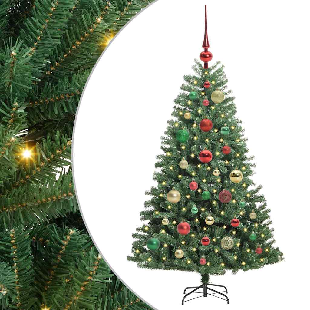 Kunstigt Hinged Juletræ med 150 LED'er Grøn 120 cm PVC og metal