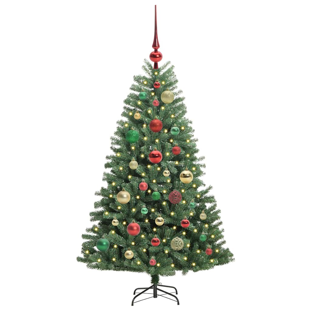 Kunstigt Hinged Juletræ med 150 LED'er Grøn 120 cm PVC og metal