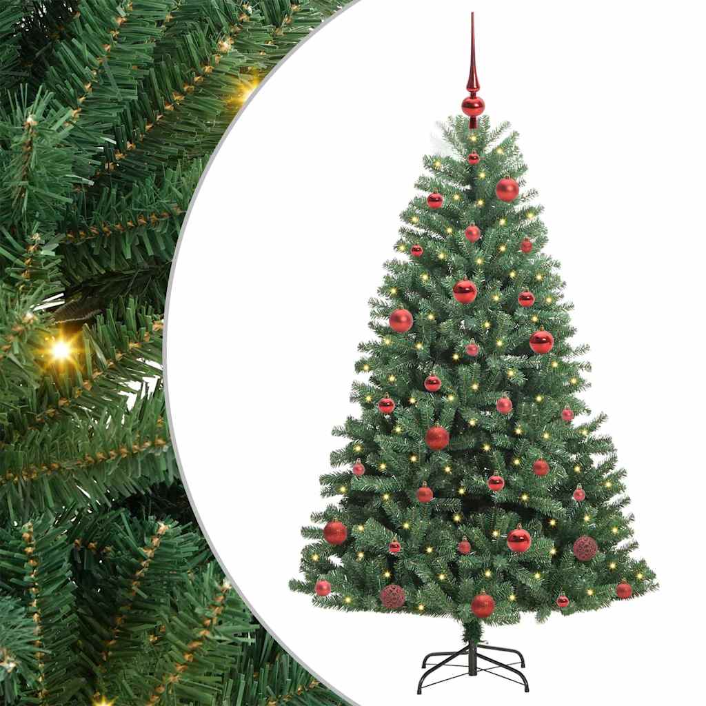 Kunstigt Hinged Juletræ med 150 LED'er Grøn 150 cm PVC og metal