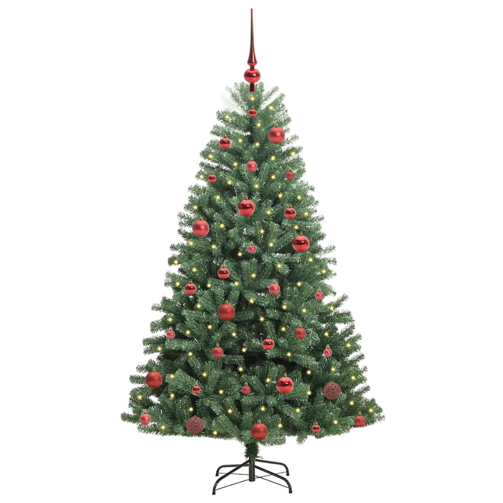 Kunstigt Hinged Juletræ med 150 LED'er Grøn 150 cm PVC og metal