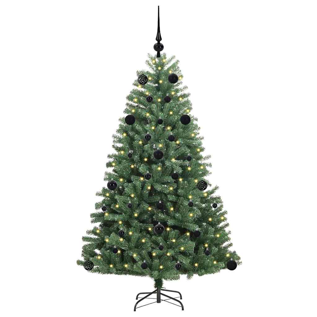 Kunstigt Hinged Juletræ med 150 LED'er Grøn 150 cm PVC og metal