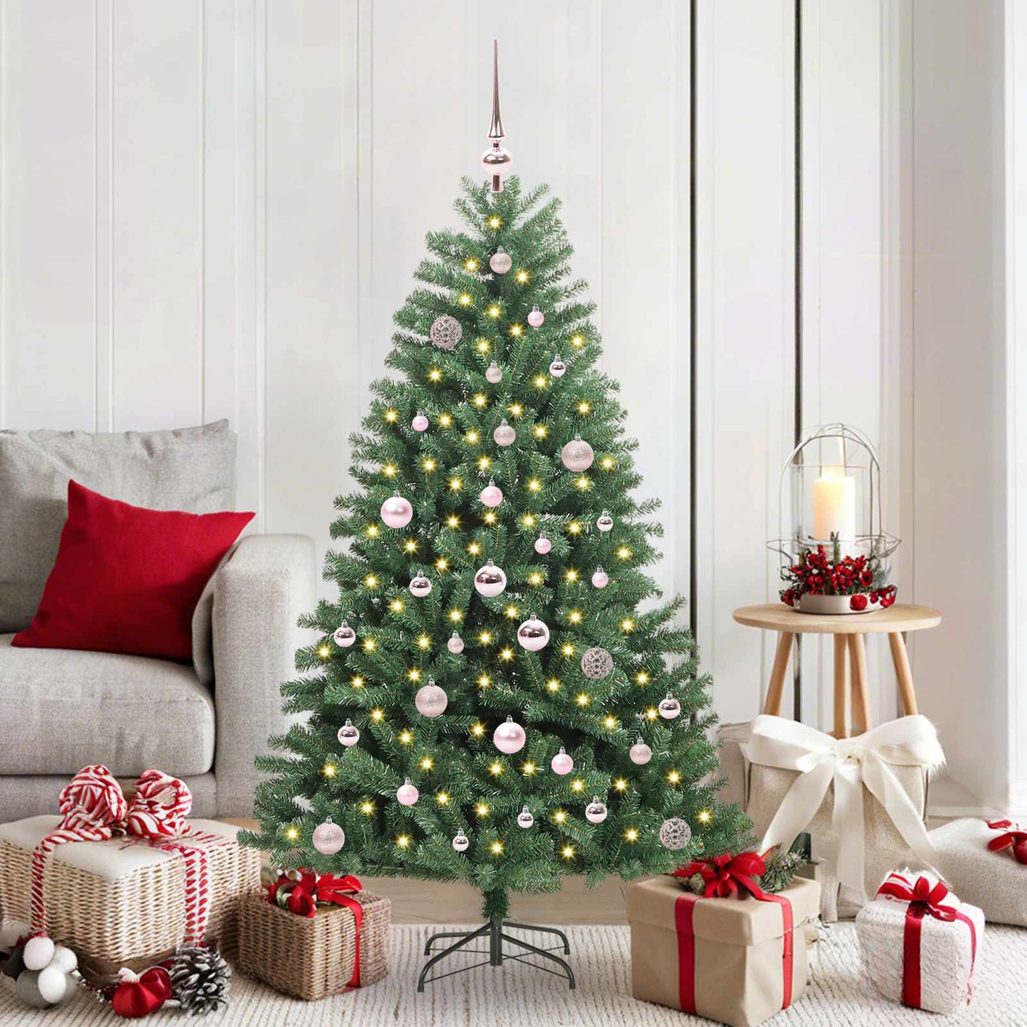 Kunstigt Hinged Juletræ med 150 LED'er Grøn 150 cm PVC og metal
