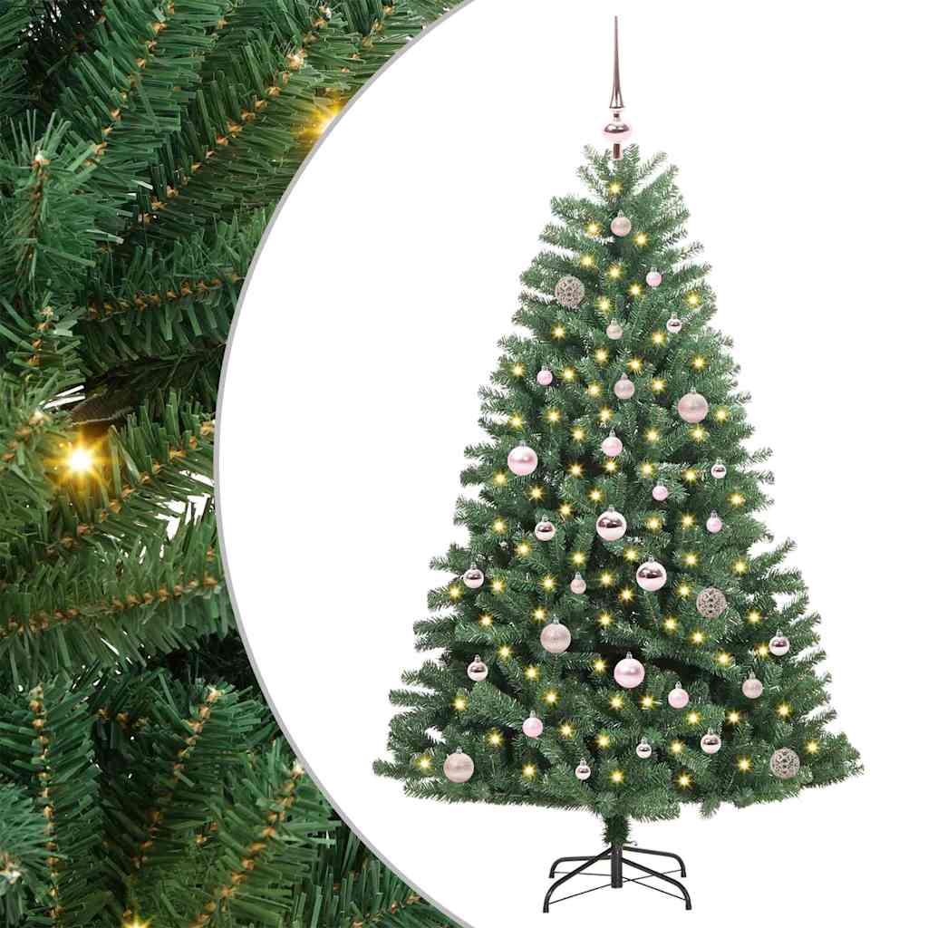 Kunstigt Hinged Juletræ med 150 LED'er Grøn 150 cm PVC og metal