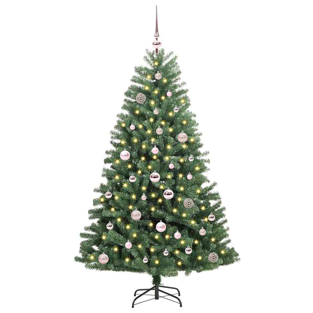 Kunstigt Hinged Juletræ med 150 LED'er Grøn 150 cm PVC og metal