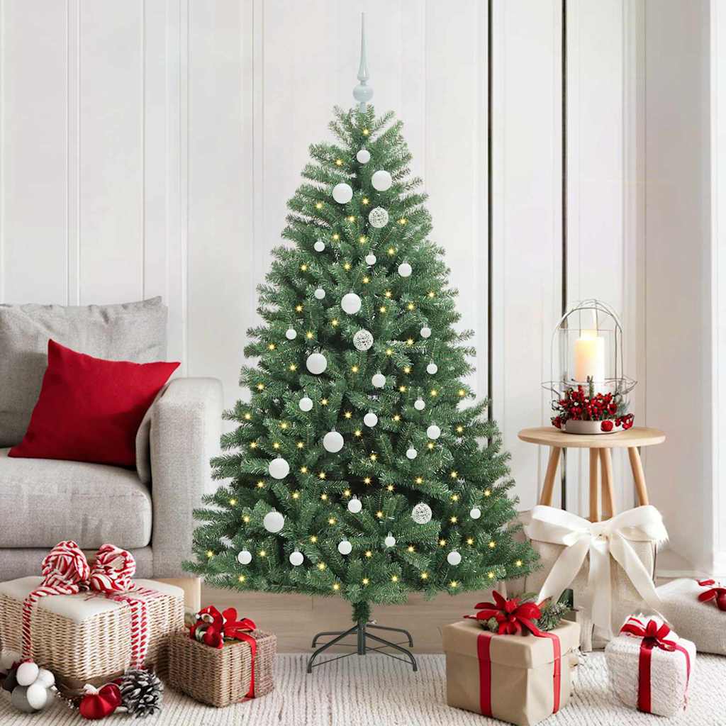 Kunstigt Hinged Juletræ med 150 LED'er Grøn 150 cm PVC og metal