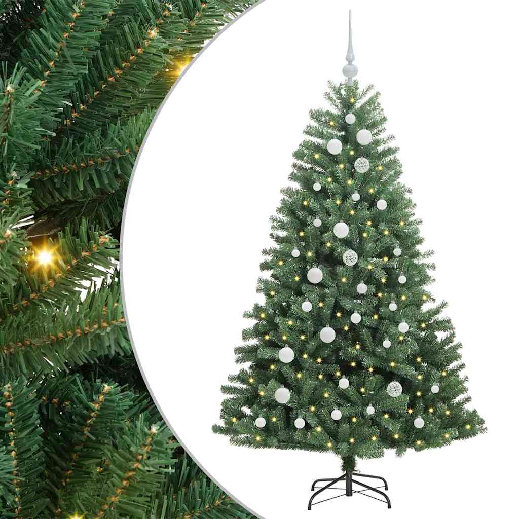 Kunstigt Hinged Juletræ med 150 LED'er Grøn 150 cm PVC og metal