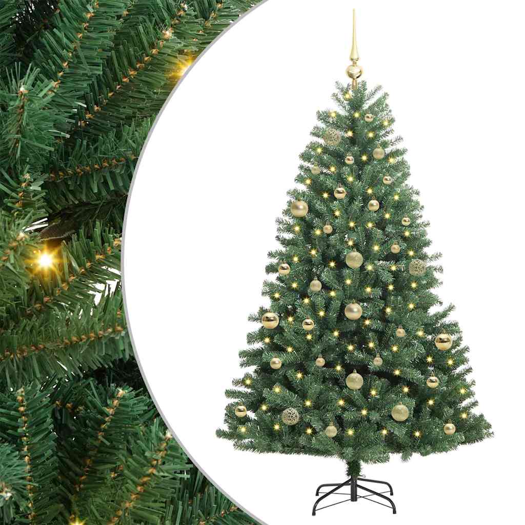 Kunstigt Hinged Juletræ med 150 LED'er Grøn 150 cm PVC og metal