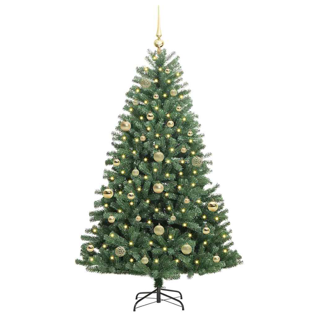 Kunstigt Hinged Juletræ med 150 LED'er Grøn 150 cm PVC og metal