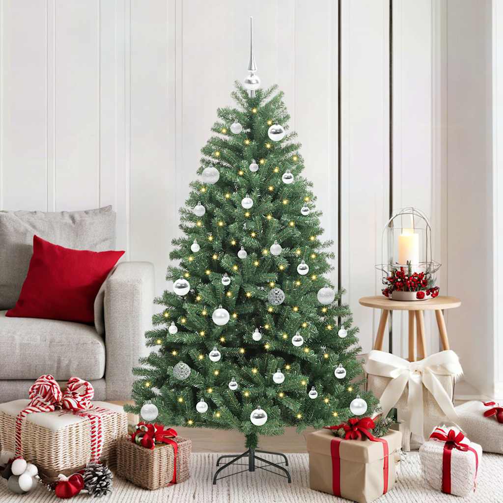Kunstigt Hinged Juletræ med 150 LED'er Grøn 150 cm PVC og metal