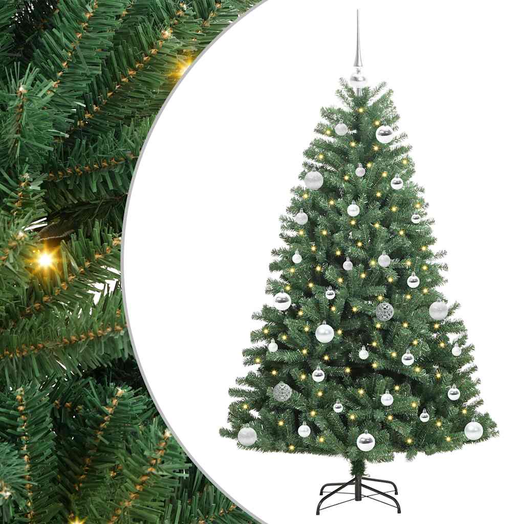 Kunstigt Hinged Juletræ med 150 LED'er Grøn 150 cm PVC og metal