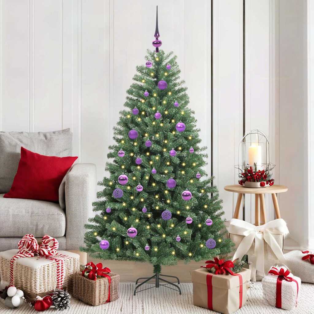 Kunstigt Hinged Juletræ med 150 LED'er Grøn 150 cm PVC og metal