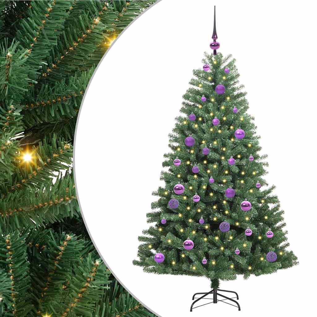 Kunstigt Hinged Juletræ med 150 LED'er Grøn 150 cm PVC og metal