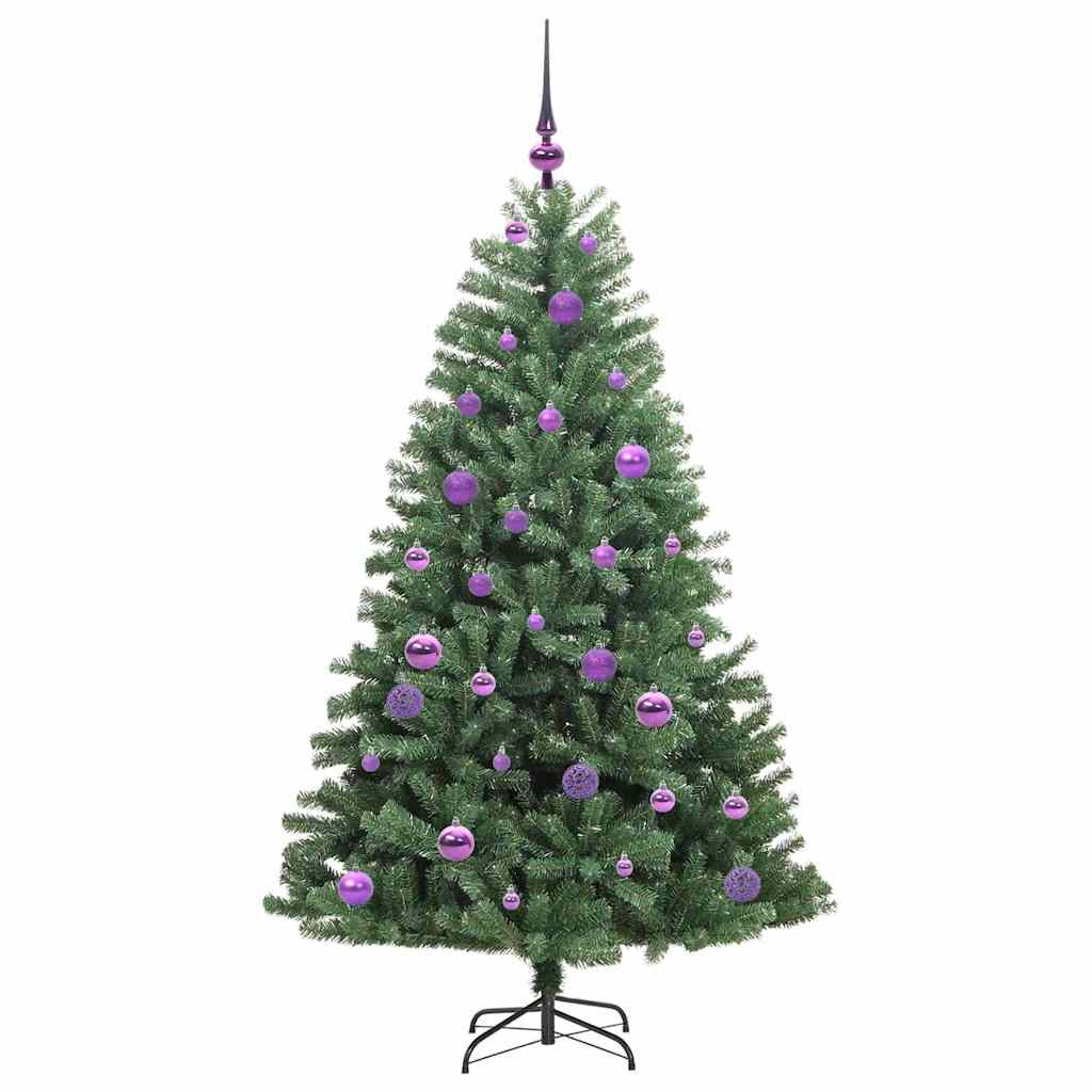 Kunstigt Hinged Juletræ med 150 LED'er Grøn 150 cm PVC og metal