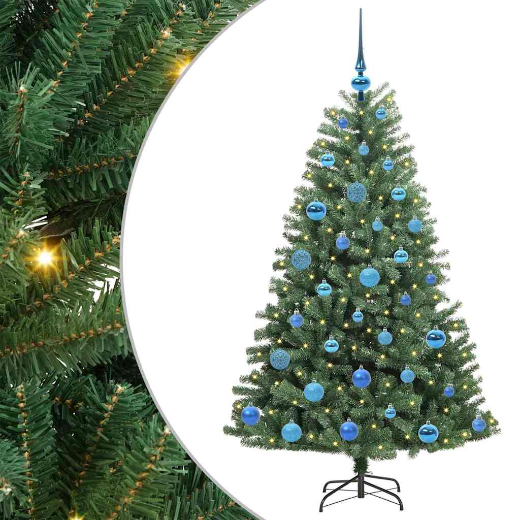 Kunstigt Hinged Juletræ med 150 LED'er Grøn 150 cm PVC og metal