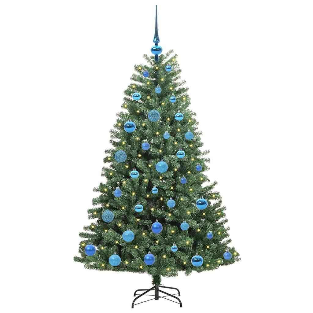 Kunstigt Hinged Juletræ med 150 LED'er Grøn 150 cm PVC og metal
