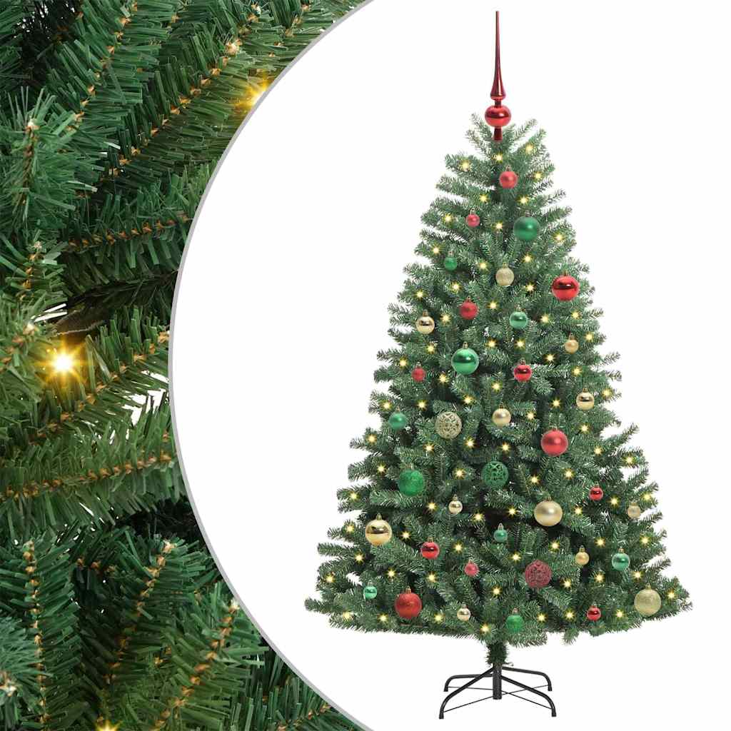 Kunstigt Hinged Juletræ med 150 LED'er Grøn 150 cm PVC og metal
