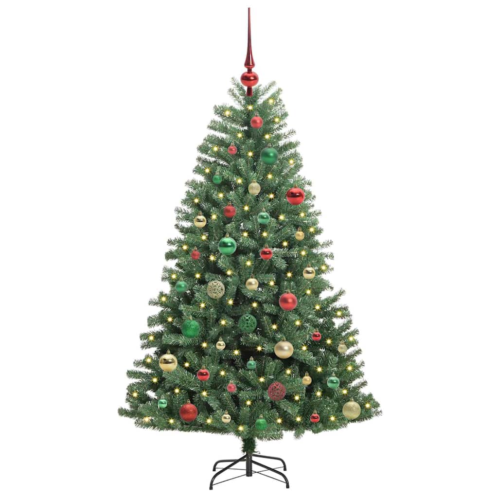 Kunstigt Hinged Juletræ med 150 LED'er Grøn 150 cm PVC og metal