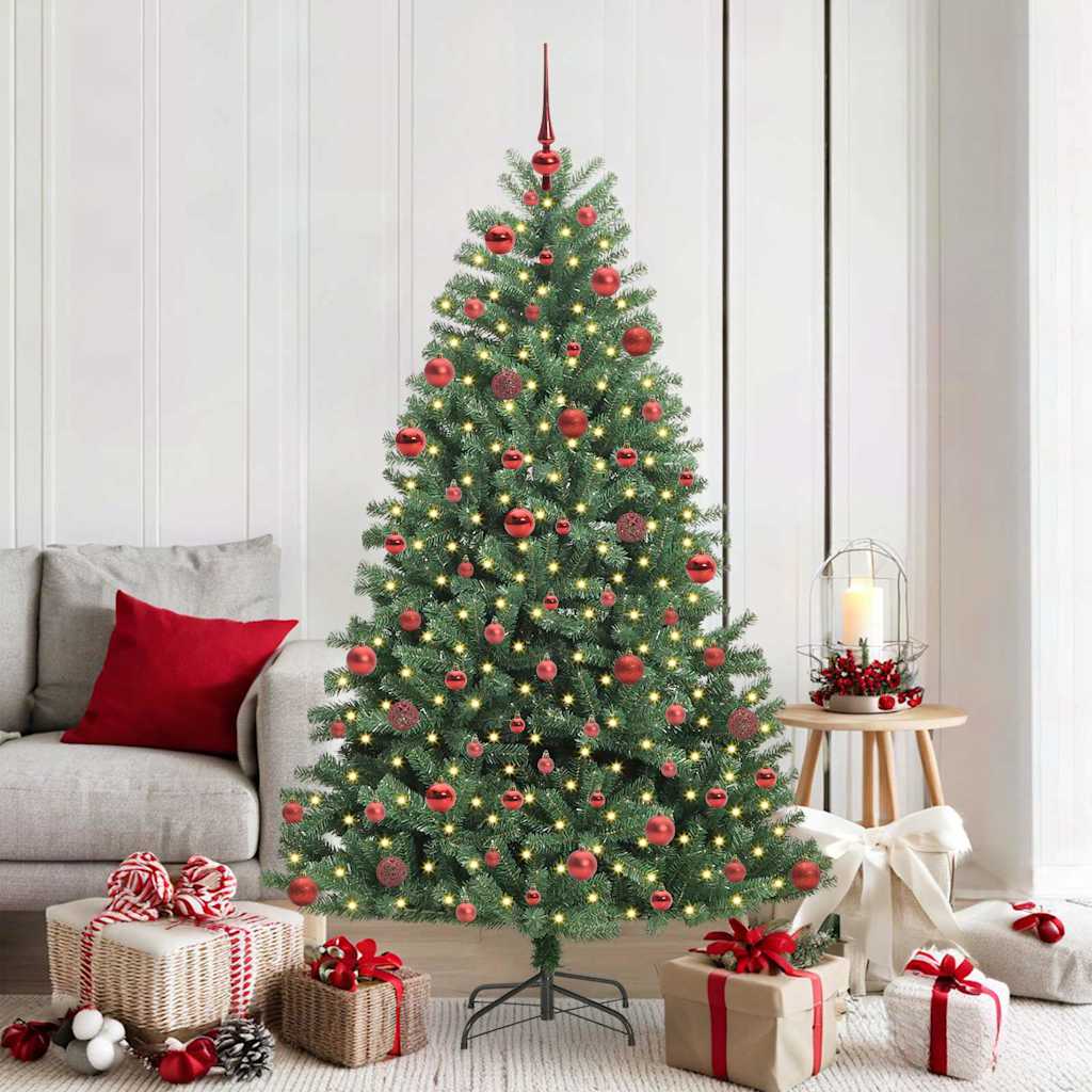 Kunstigt Hinged Juletræ med 300 LED'er Grøn 180 cm PVC og metal