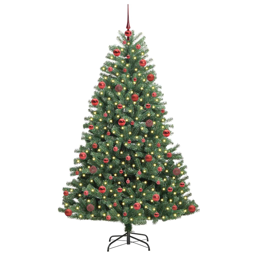 Kunstigt Hinged Juletræ med 300 LED'er Grøn 180 cm PVC og metal