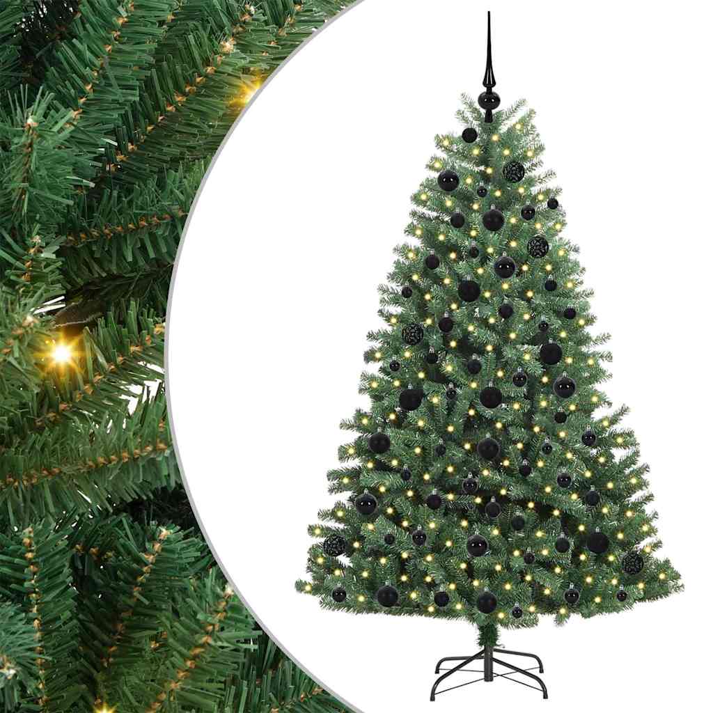Kunstigt Hinged Juletræ med 300 LED'er Grøn 180 cm PVC og metal