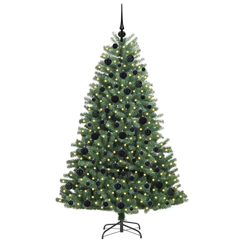 Kunstigt Hinged Juletræ med 300 LED'er Grøn 180 cm PVC og metal