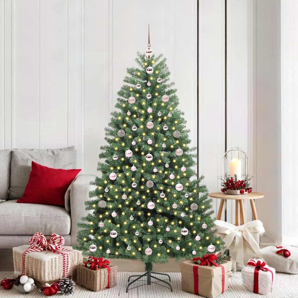 Kunstigt Hinged Juletræ med 300 LED'er Grøn 180 cm PVC og metal