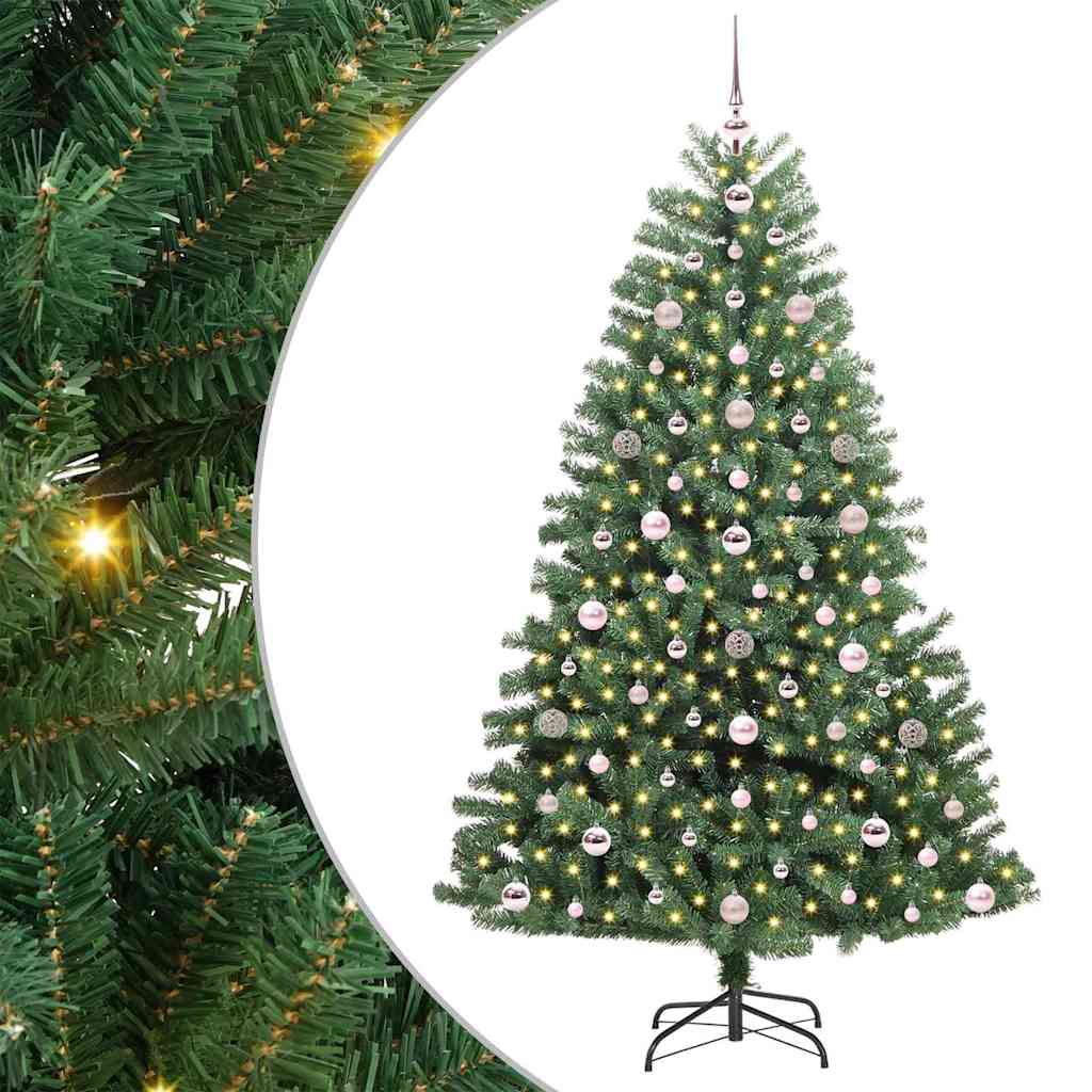 Kunstigt Hinged Juletræ med 300 LED'er Grøn 180 cm PVC og metal