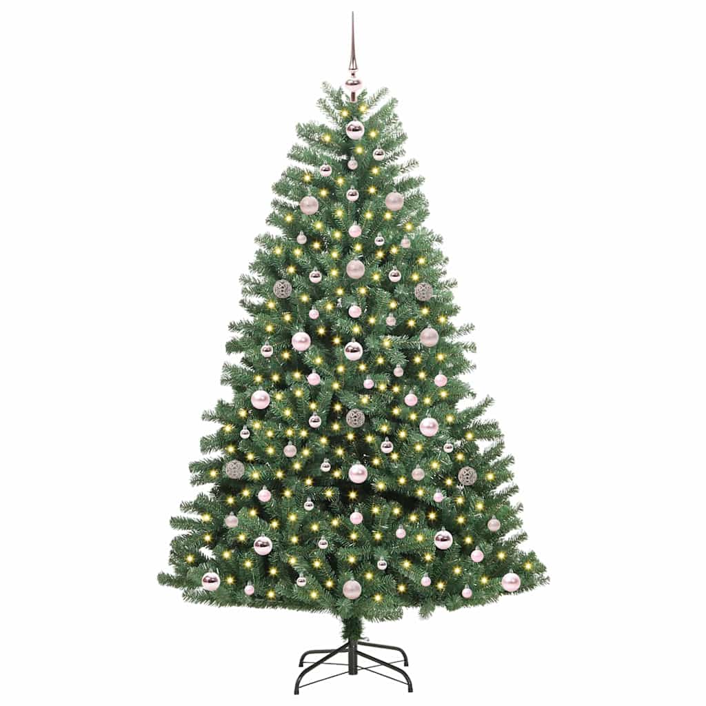 Kunstigt Hinged Juletræ med 300 LED'er Grøn 180 cm PVC og metal