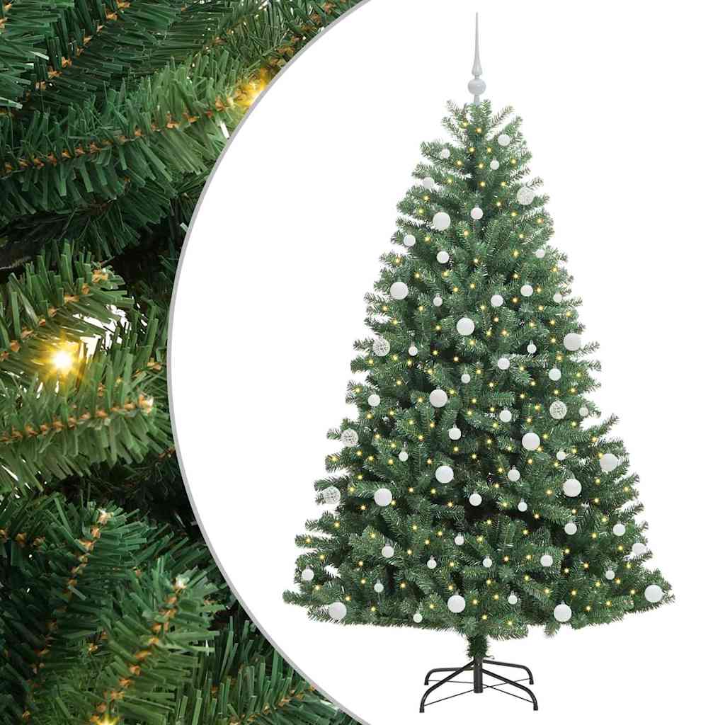 Kunstigt Hinged Juletræ med 300 LED'er Grøn 180 cm PVC og metal